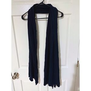 Talbots Navy Blue Wool Silk Blend Knit Scarf Long Lightweight Wrap Accessory